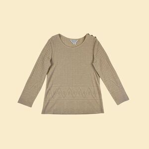 1970s knit cream sweater by NPC Fashions, vintage 16 lightweight pullover